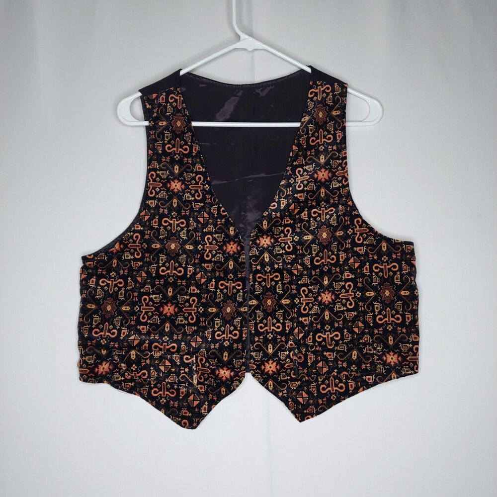 Vintage Velour Vest Women S/M‎ Brown Geometric Romantic Cottagecore Forest Fairy